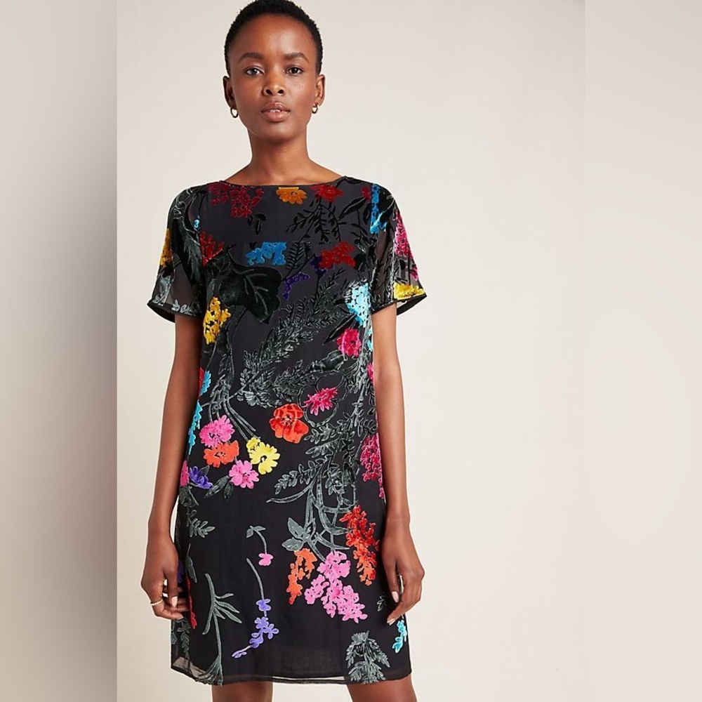 NWT Anthropologie Maeve Alisa Burnout Velvet Tee Dress Black Mini Short Sleeve - Picture 4 of 4